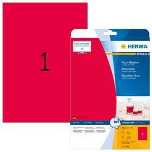 HERMA Etiketten 5048 rot 210,0 x 297,0 mm, 20 Blatt