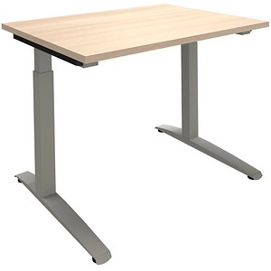 fm Sidney höhenverstellbarer Schreibtisch königsahorn rechteckig, C-Fuß-Gestell Quadratrohr silber 100,0 x 80,0 cm
