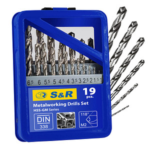 S&R Metallbohrer-Set HSS-GM-Serie, 19-teilig