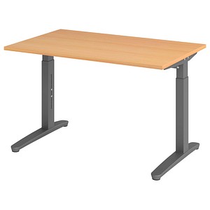 HAMMERBACHER VXB12 höhenverstellbarer Schreibtisch buche rechteckig, C-Fuß-Gestell grau 120,0 x 80,0 cm