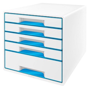 LEITZ Schubladenbox WOW Cube  perlweiß/blau 52142036, DIN A4 mit 5 Schubladen