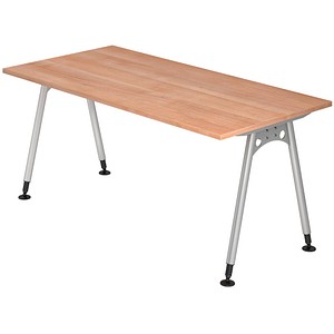 HAMMERBACHER AS16 höhenverstellbarer Schreibtisch nussbaum rechteckig, A-Fuß-Gestell silber 160,0 x 80,0 cm