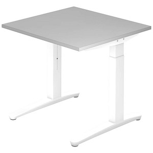 HAMMERBACHER VXB08 höhenverstellbarer Schreibtisch lichtgrau quadratisch, C-Fuß-Gestell weiß 80,0 x 80,0 cm