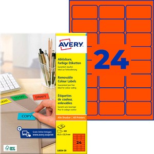 AVERY Zweckform Etiketten L6034-20 rot 63,5 x 33,9 mm, 20 Blatt