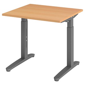 HAMMERBACHER VXB08 höhenverstellbarer Schreibtisch buche quadratisch, C-Fuß-Gestell grau 80,0 x 80,0 cm