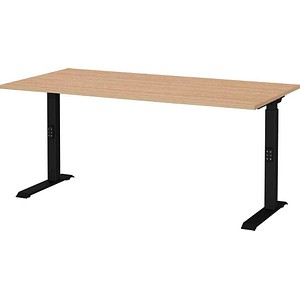 GERMANIA Lissabon höhenverstellbarer Schreibtisch lindberg-eiche rechteckig, C-Fuß-Gestell schwarz 160,0 x 80,0 cm