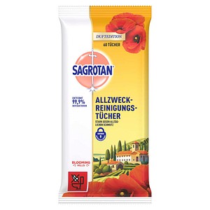 SAGROTAN® feuchte Allzweck-Reinigungstücher BLÜTENFRISCHE & GRÜNER APFEL 1-lagig weiß, 60 Tücher