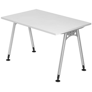 HAMMERBACHER AS12 höhenverstellbarer Schreibtisch weiß rechteckig, A-Fuß-Gestell silber 120,0 x 80,0 cm
