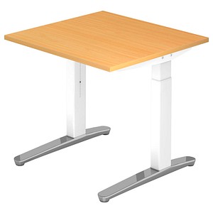 HAMMERBACHER VXB08 höhenverstellbarer Schreibtisch buche quadratisch, C-Fuß-Gestell weiß 80,0 x 80,0 cm