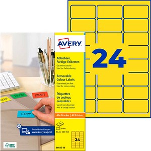 AVERY Zweckform Etiketten L6035-20 gelb 63,5 x 33,9 mm, 20 Blatt