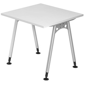 HAMMERBACHER AS08 höhenverstellbarer Schreibtisch weiß quadratisch, A-Fuß-Gestell silber 80,0 x 80,0 cm