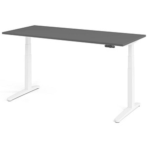 HAMMERBACHER XBHM19 elektrisch höhenverstellbarer Schreibtisch grafit rechteckig, C-Fuß-Gestell weiß 180,0 x 80,0 cm