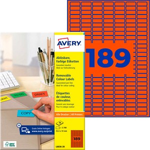 AVERY Zweckform Etiketten L6036-20 rot 25,4 x 10,0 mm, 20 Blatt