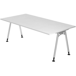 HAMMERBACHER AS2E höhenverstellbarer Schreibtisch weiß rechteckig, A-Fuß-Gestell silber 200,0 x 100,0 cm