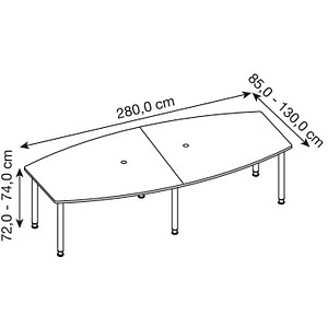 HAMMERBACHER Konferenztisch KT28C asteiche Tonnenform, Rundrohr chrom, 280,0 x 85,0/130,0 x 72,0 - 74,0 cm