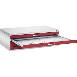 CP 7200 Planschrank lichtgrau, rubinrot 5 Schubladen 135,0 x 96,0 x 42,0 cm, 1 St.