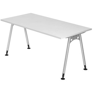 HAMMERBACHER AS16 höhenverstellbarer Schreibtisch weiß rechteckig, A-Fuß-Gestell silber 160,0 x 80,0 cm
