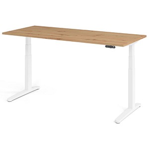 HAMMERBACHER XBHM19 elektrisch höhenverstellbarer Schreibtisch asteiche rechteckig, C-Fuß-Gestell weiß 180,0 x 80,0 cm