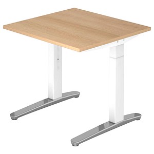 HAMMERBACHER VXB08 höhenverstellbarer Schreibtisch eiche quadratisch, C-Fuß-Gestell weiß 80,0 x 80,0 cm