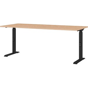 GERMANIA Lissabon höhenverstellbarer Schreibtisch lindberg-eiche rechteckig, C-Fuß-Gestell schwarz 180,0 x 80,0 cm