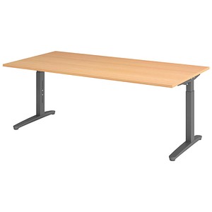 HAMMERBACHER VXB2E höhenverstellbarer Schreibtisch buche rechteckig, C-Fuß-Gestell grau 200,0 x 100,0 cm