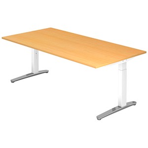 HAMMERBACHER VXB2E höhenverstellbarer Schreibtisch buche rechteckig, C-Fuß-Gestell weiß 200,0 x 100,0 cm