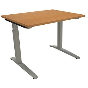 fm Sidney höhenverstellbarer Schreibtisch buche rechteckig, C-Fuß-Gestell Quadratrohr silber 100,0 x 80,0 cm