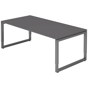 HAMMERBACHER RS2E höhenverstellbarer Schreibtisch grafit rechteckig, Kufen-Gestell grau 200,0 x 100,0 cm