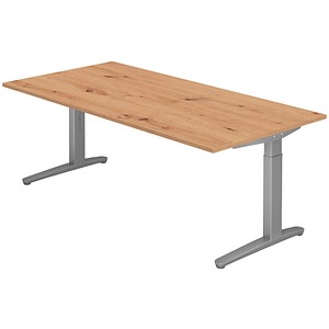 HAMMERBACHER VXB2E höhenverstellbarer Schreibtisch asteiche rechteckig, C-Fuß-Gestell silber 200,0 x 100,0 cm
