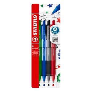 STABILO Kugelschreiber-Set pointball colorful farbsortiert, Schreibfarbe: blau, 4 St.