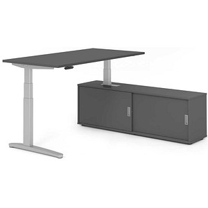 HAMMERBACHER XBHM16SB elektrisch höhenverstellbarer Schreibtisch grafit rechteckig, C-Fuß-Gestell silber 160,0 x 80,0 cm