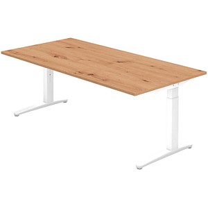 HAMMERBACHER VXB2E höhenverstellbarer Schreibtisch asteiche rechteckig, C-Fuß-Gestell weiß 200,0 x 100,0 cm
