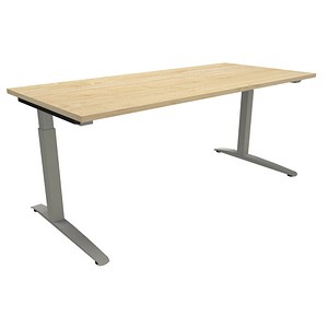 fm Sidney höhenverstellbarer Schreibtisch königsahorn rechteckig, C-Fuß-Gestell Quadratrohr silber 180,0 x 80,0 cm