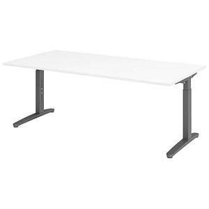HAMMERBACHER VXB2E höhenverstellbarer Schreibtisch weiß rechteckig, C-Fuß-Gestell grau 200,0 x 100,0 cm