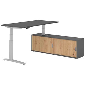 HAMMERBACHER XBHM16SB elektrisch höhenverstellbarer Schreibtisch grafit rechteckig, C-Fuß-Gestell silber 160,0 x 80,0 cm