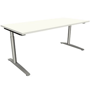 fm Sidney höhenverstellbarer Schreibtisch weiß rechteckig, C-Fuß-Gestell Rundrohr silber 180,0 x 80,0 cm