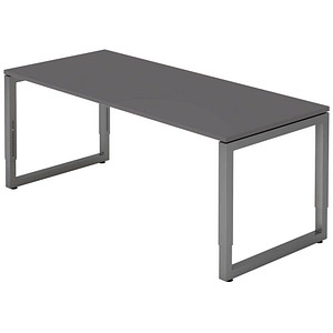 HAMMERBACHER RS19 höhenverstellbarer Schreibtisch grafit rechteckig, Kufen-Gestell grau 180,0 x 80,0 cm