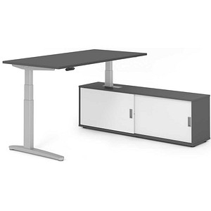 HAMMERBACHER XBHM16SB elektrisch höhenverstellbarer Schreibtisch grafit rechteckig, C-Fuß-Gestell silber 160,0 x 80,0 cm