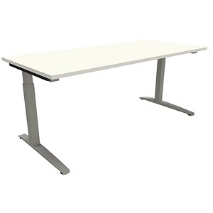fm Sidney höhenverstellbarer Schreibtisch weiß rechteckig, C-Fuß-Gestell Quadratrohr silber 180,0 x 80,0 cm