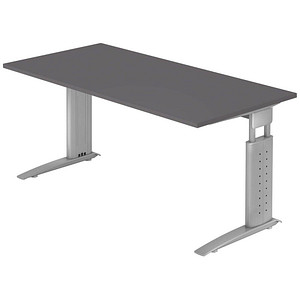 HAMMERBACHER US16 höhenverstellbarer Schreibtisch grafit rechteckig, C-Fuß-Gestell silber 160,0 x 80,0 cm