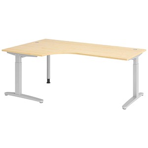 HAMMERBACHER VXB82 höhenverstellbarer Schreibtisch ahorn L-Form, C-Fuß-Gestell silber 200,0 x 120,0 cm