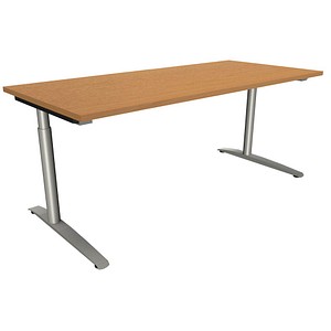 fm Sidney höhenverstellbarer Schreibtisch buche rechteckig, C-Fuß-Gestell Rundrohr silber 180,0 x 80,0 cm