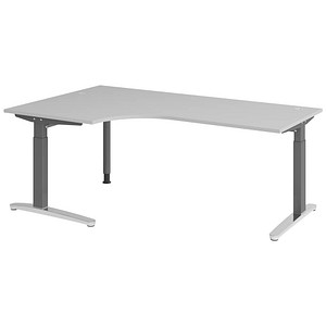 HAMMERBACHER VXB82 höhenverstellbarer Schreibtisch lichtgrau L-Form, C-Fuß-Gestell grau 200,0 x 120,0 cm