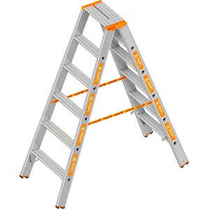 Layher Stehleiter beidseitig TOPIC 1043 silber 2x 6 Stufen, H: 150,0 cm