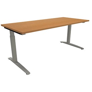 fm Sidney höhenverstellbarer Schreibtisch buche rechteckig, C-Fuß-Gestell Quadratrohr silber 180,0 x 80,0 cm