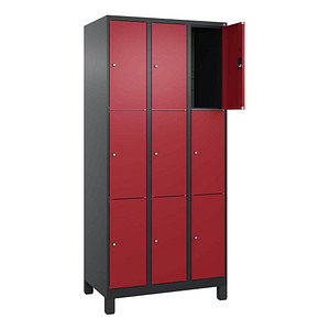 CP Schließfachschrank Classic Plus rubinrot, schwarzgrau 080010-303 S10034, 9 Schließfächer 90,0 x 50,0 x 195,0 cm