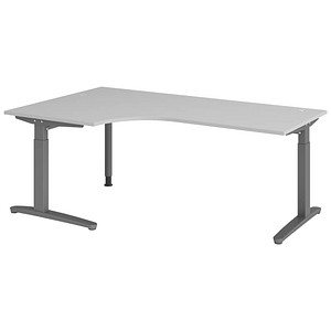 HAMMERBACHER VXB82 höhenverstellbarer Schreibtisch lichtgrau L-Form, C-Fuß-Gestell grau 200,0 x 120,0 cm