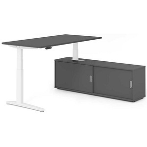 HAMMERBACHER XBHM16SB elektrisch höhenverstellbarer Schreibtisch grafit rechteckig, C-Fuß-Gestell weiß 160,0 x 80,0 cm