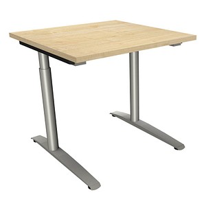 fm Sidney höhenverstellbarer Schreibtisch königsahorn rechteckig, C-Fuß-Gestell Rundrohr silber 80,0 x 80,0 cm