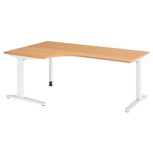 HAMMERBACHER VXB82 höhenverstellbarer Schreibtisch buche L-Form, C-Fuß-Gestell weiß 200,0 x 120,0 cm